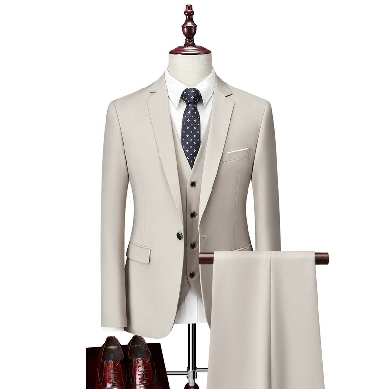 CT Men's Business Casual Set For Wedding Groom One Button Tuxedo Three-Piece Suit_voghion.com