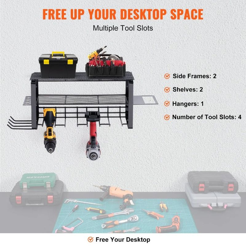 Mount VEVOR Wall Rack Drill Multi-Functio Storage Power Tool Organizer Cordless Layers Holder 3 Slot 4 Battery Station Charging_voghion.com