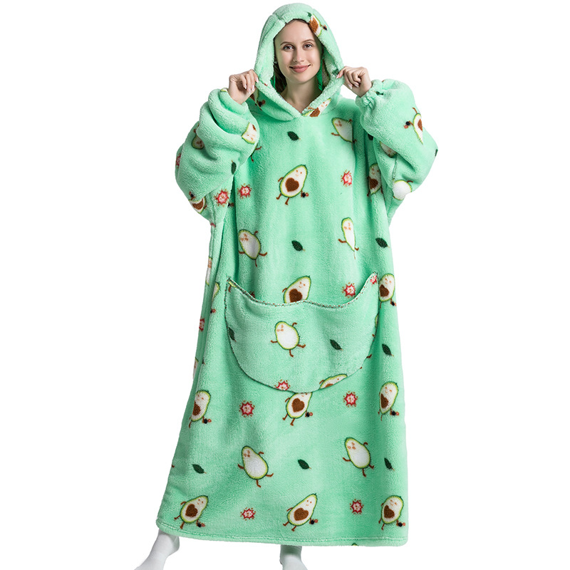 Ultra-Soft Wearable Blanket Hoodie - Oversized Pullover Sweatshirt With Fun Animal & Food Prints, 140cm Length, Cozy Loungewear For Women & Men_voghion.com