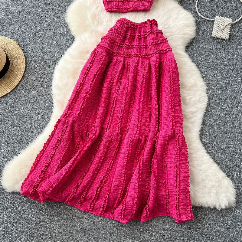 Tenue élégante pour femme, gilet court de style doux avec col carré et jupe plissée taille haute, ensemble deux pièces_voghion.com