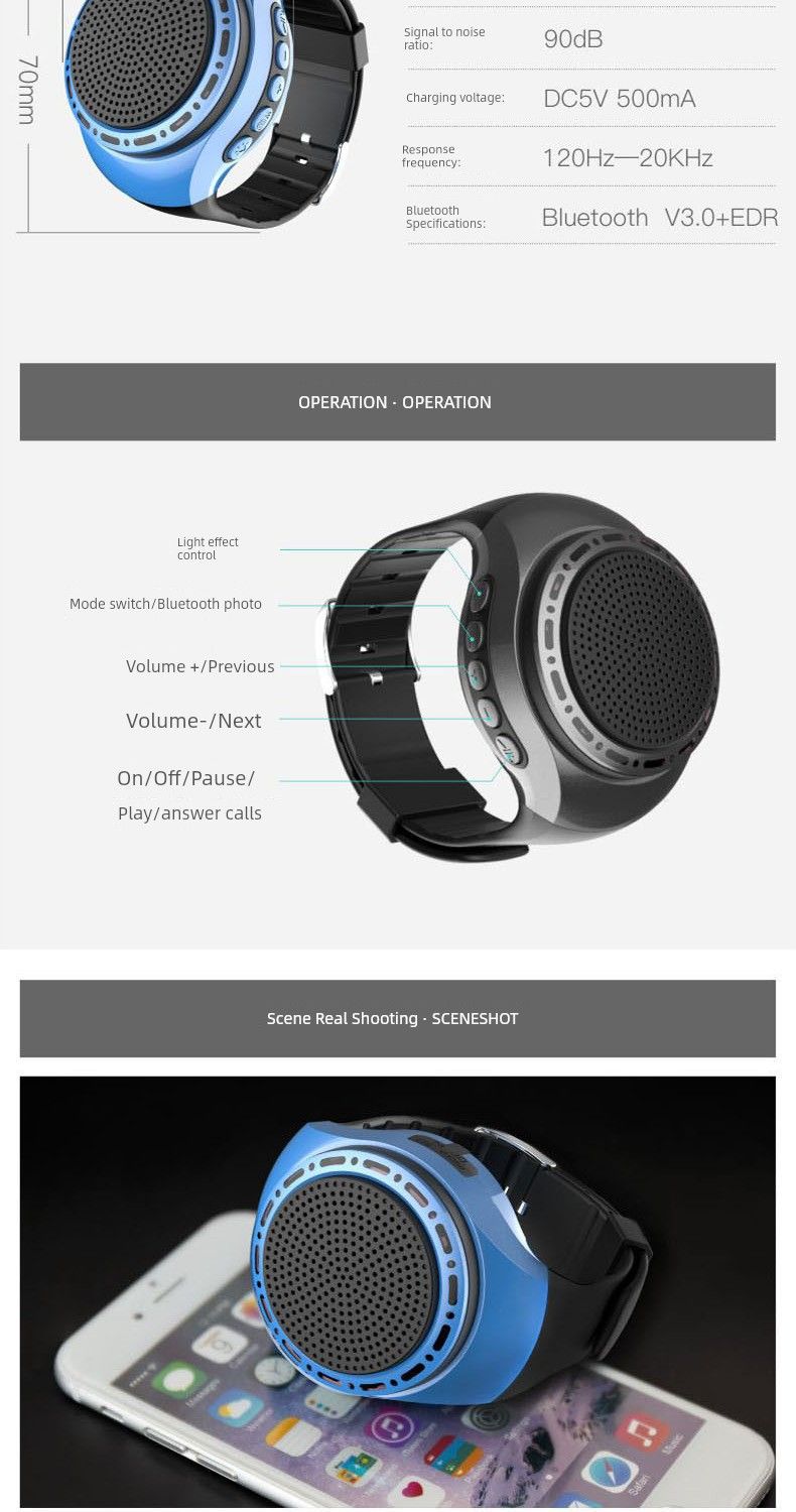 Yuhai Watch Portable Outdoor MP3 Bluetooth Speaker_voghion.com