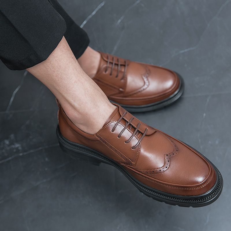 Scarpe da uomo formali in pelle brogue britannica da lavoro, comode e resistenti, casual, autunnali 2025_voghion.com