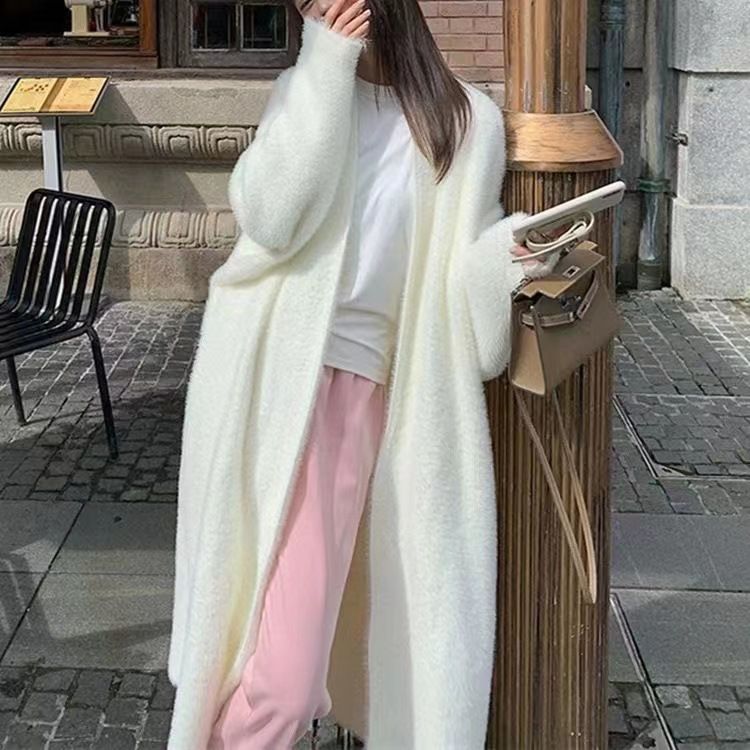 Women's Long Faux Fur Cardigan Coat - Oversized Knee-Length Knit Sweater Wrap, Soft & Cozy Winter Open Front Duster (Multiple Colors)_voghion.com