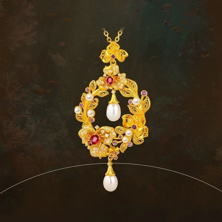 Neuer Anhänger aus Perlen im antiken Stil im chinesischen Stil mit Steinbesatz in Meeresblau_voghion.com