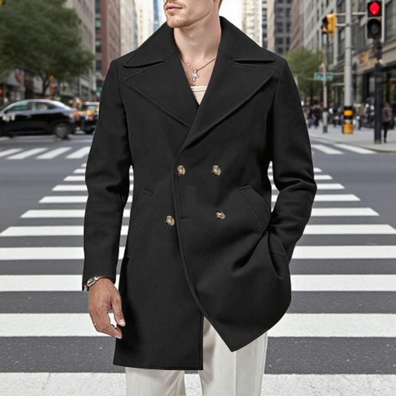 Trench classico doppiopetto da uomo - Soprabito slim fit di media lunghezza con revers a lancia, giacca a vento casual per tutte le stagioni, grigio/nero/rosso/verde militare_voghion.com