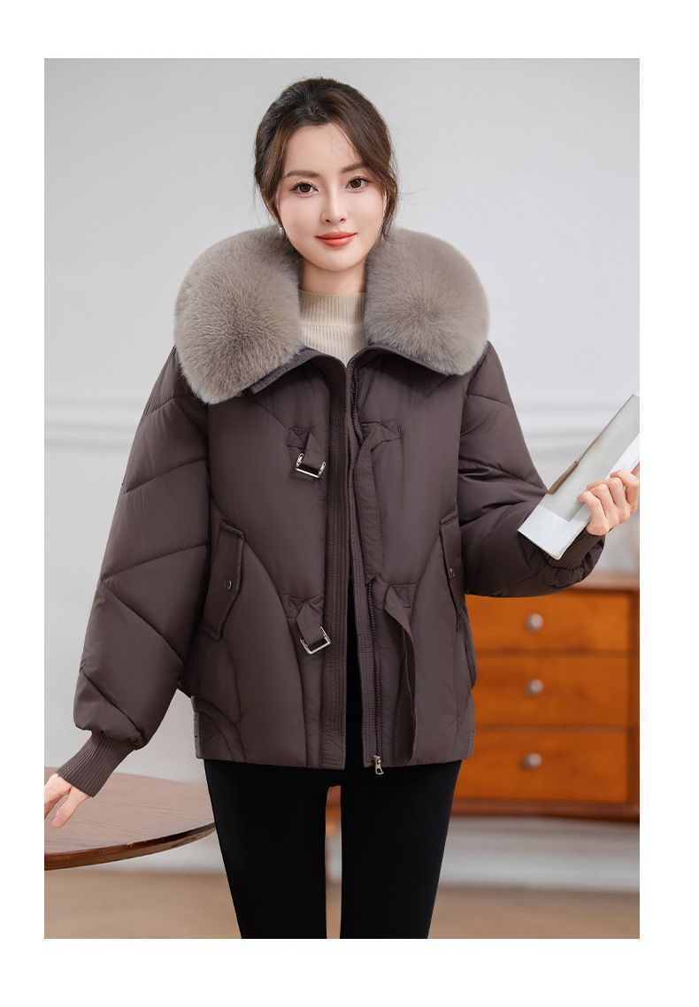Casaco de inverno feminino com gola de pele sintética – Jaqueta curta e leve, grossa, com caimento solto, estilosa e quente para tamanhos pequenos e grandes_voghion.com
