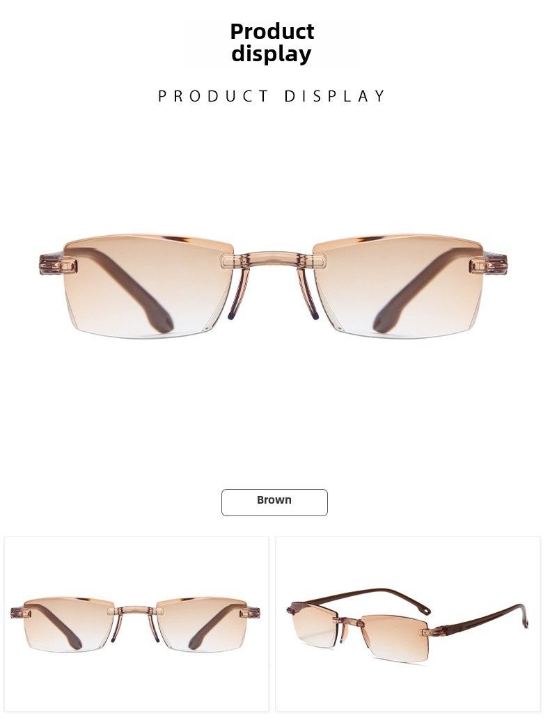 Nuovi occhiali presbiti anti-luce blu piccoli occhiali gialli senza montatura integrati con bordo diamantato per la corsa in strada con luce singola presbite_voghion.com