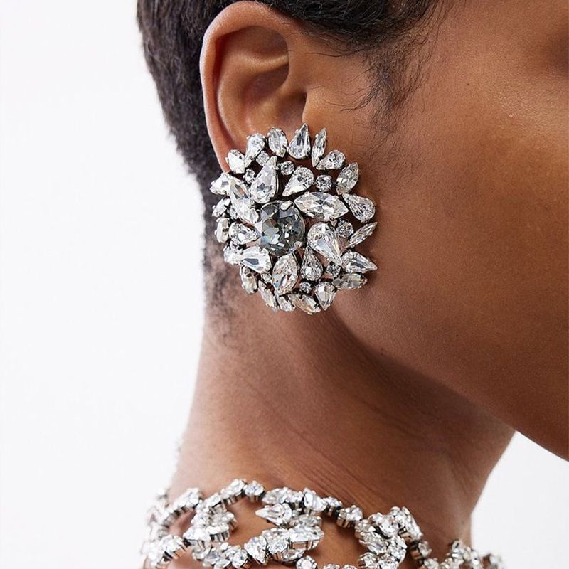 Orecchini rotondi retrò con clip, orecchini geometrici personalizzati con strass, accessori esagerati per le donne_voghion.com