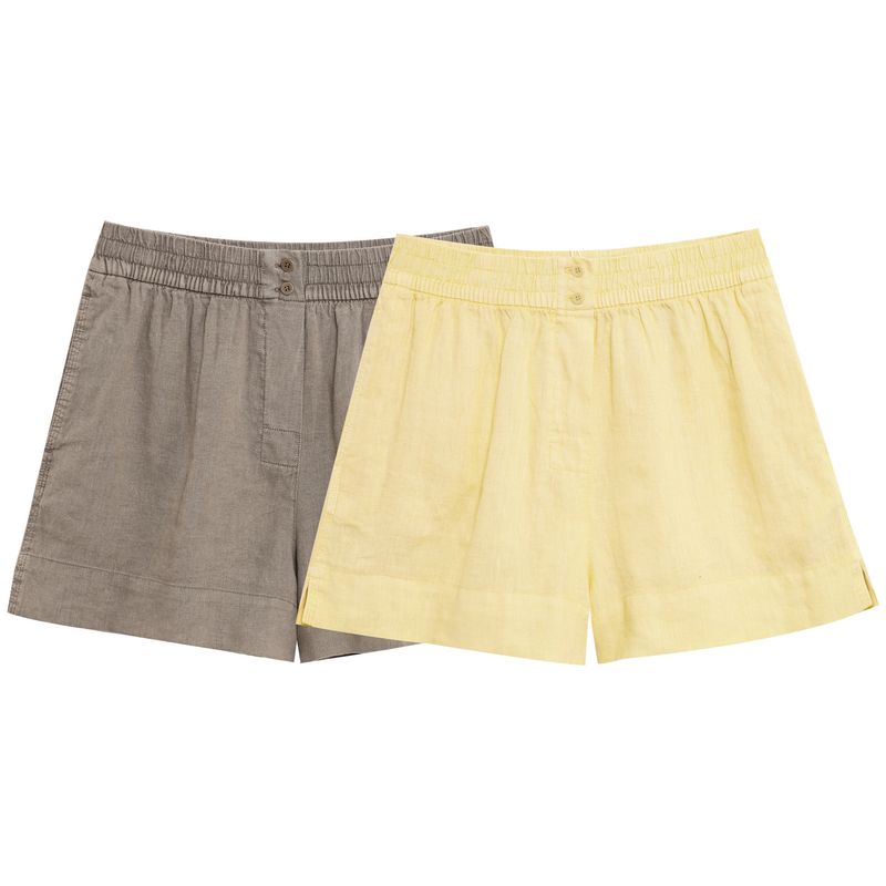 Abbigliamento estivo da donna, nuovo stile, camicia a maniche lunghe in lino con scollo a V e pantaloncini a vita media_voghion.com