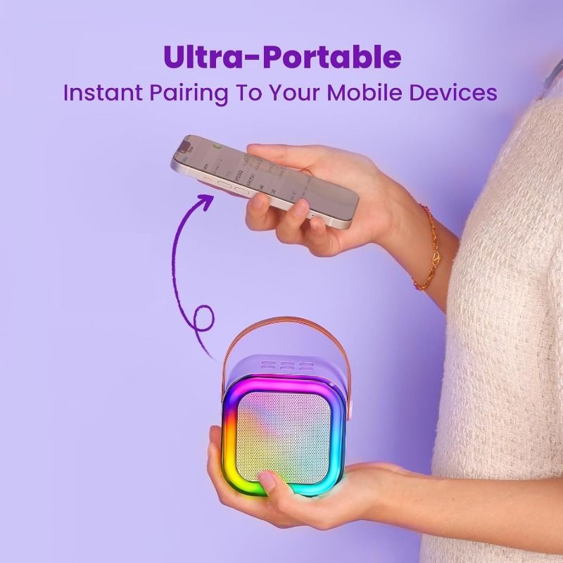 Mini karaoke automāts, portatīvie skaļruņi, 2 bezvadu mikrofoni, piemērots karaoke Premium dāvanu dziesmām visu vecumu_voghion.com