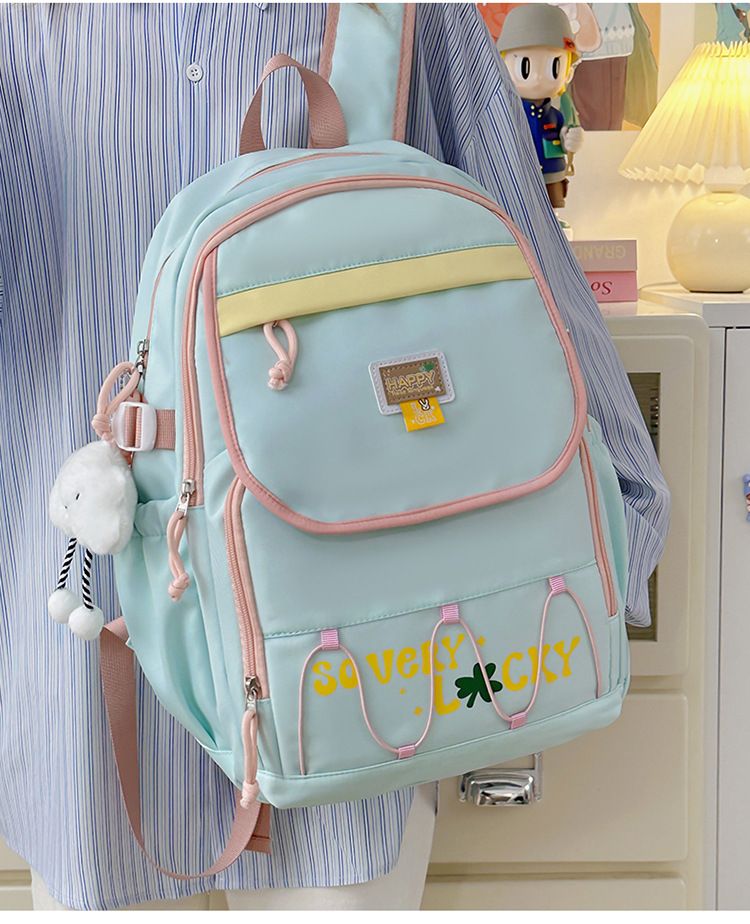 GY8637 Unisex Nylon School Backpack With Cushioned Straps, Large Capacity Bookbag For Middle & High School Students, Trendy Color Block Design_voghion.com
