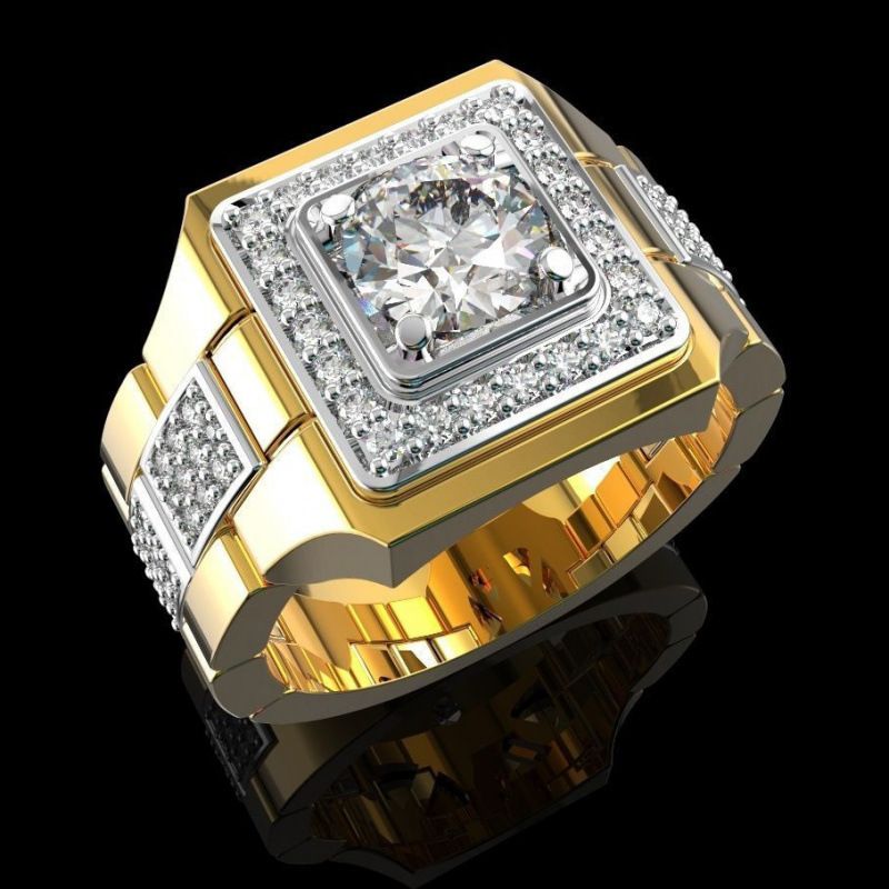 New Style Simulated Moissanite Watch Men's Ring Two-Tone Plated Engagement Band_voghion.com