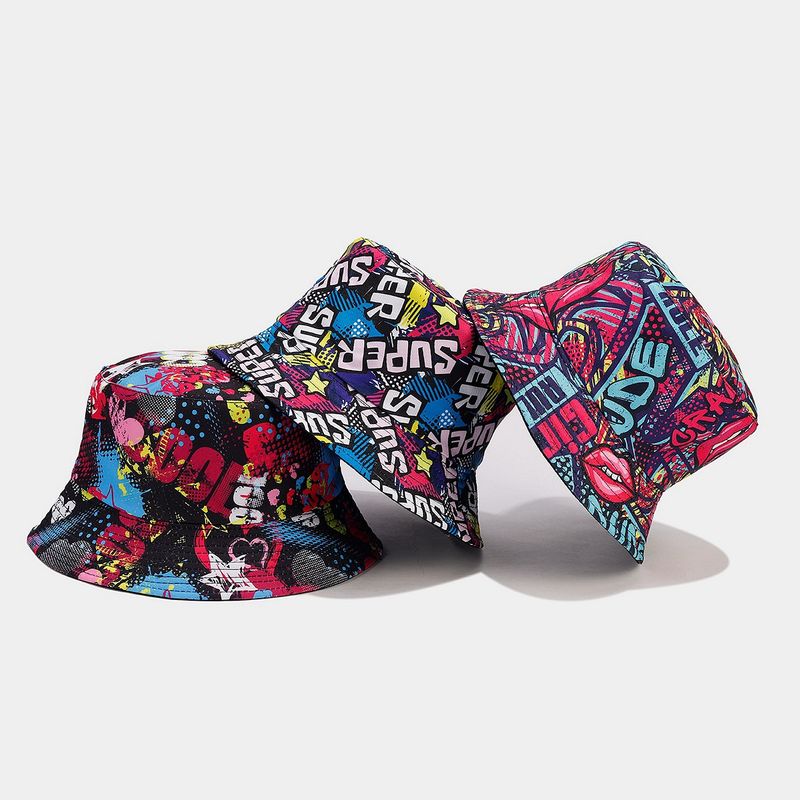 Nuevo gorro de pescador de doble cara con letras de grafiti para mujer, moderno y plegable para hombre._voghion.com
