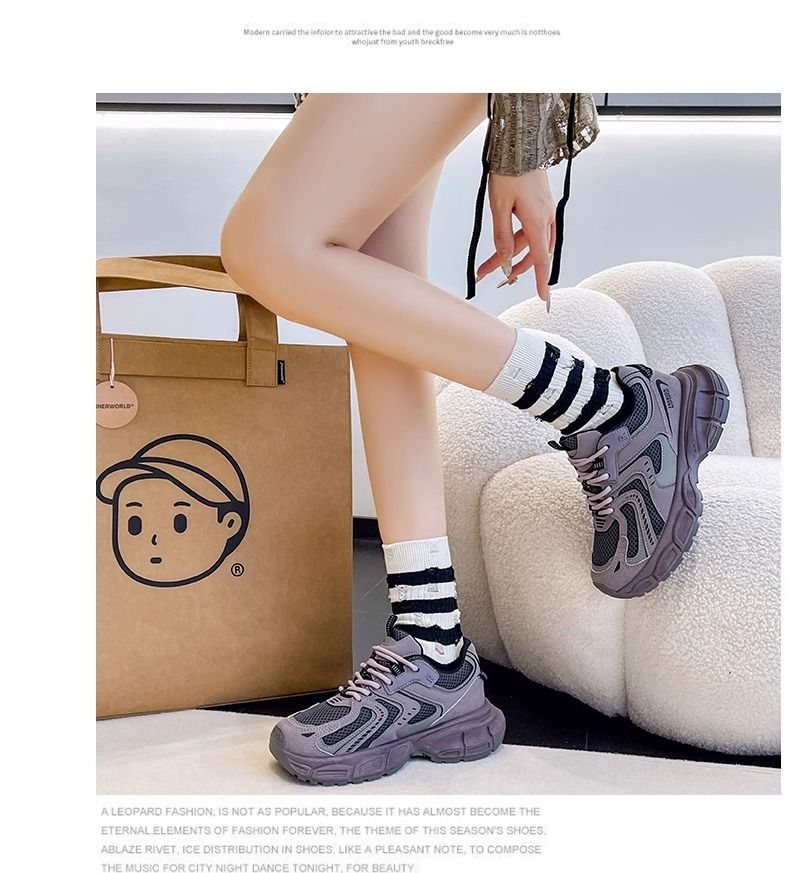 Soft sole dad shoes for women spring 2024 new thick sole height increase couple women's shoes purple casual versatile sports shoes_voghion.com
