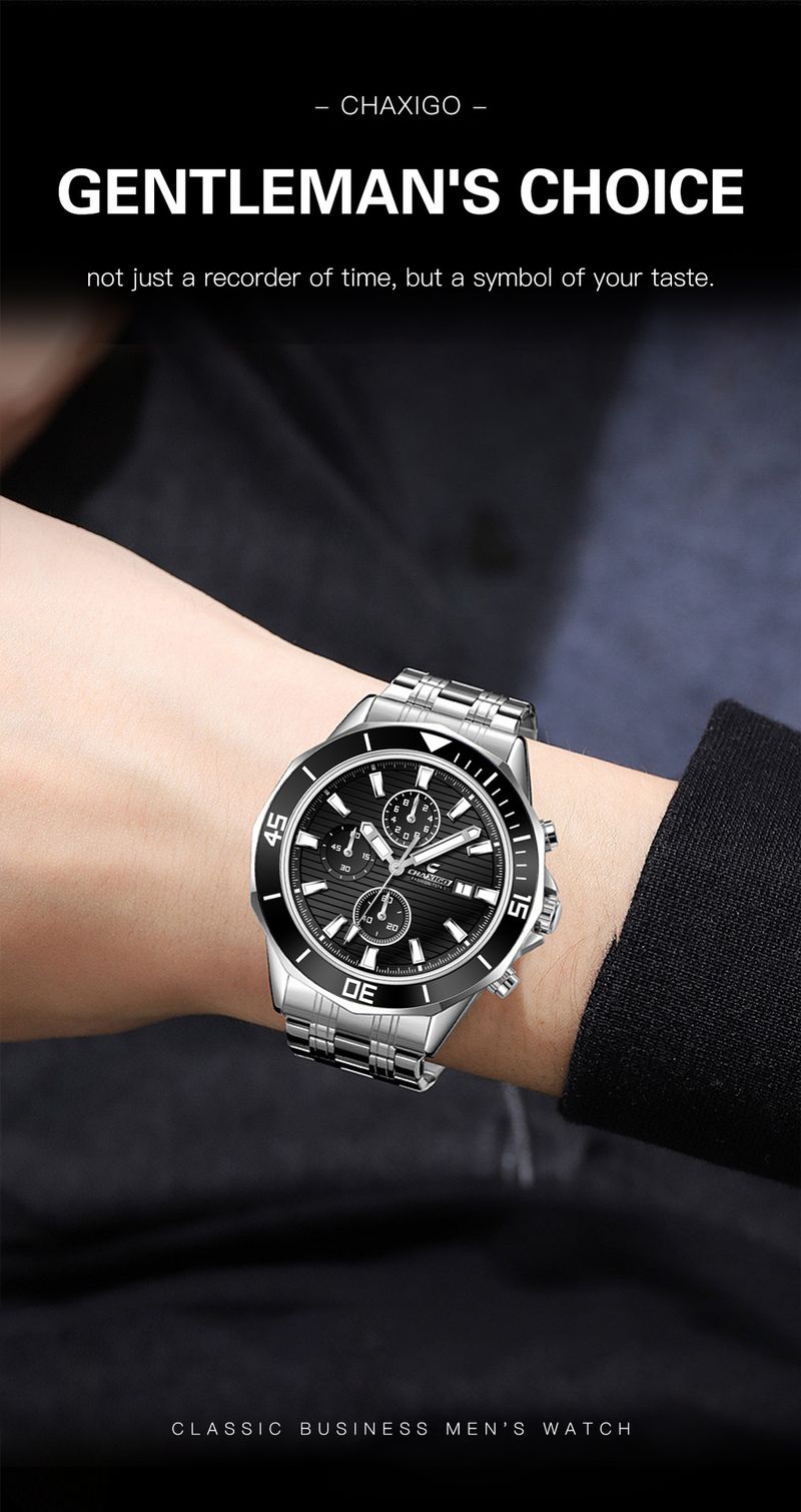 CHAXIGO Kasig Mechanical Quartz Watch Men's Business Waterproof Belt Calendar Three-eye Six-pin Watch_voghion.com