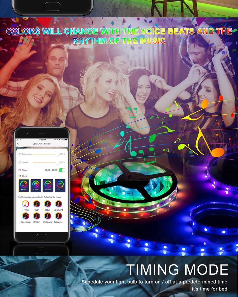 Striscia luminosa a LED colorata 5050 Striscia luminosa Bluetooth Set Striscia luminosa RGB Striscia luminosa musicale_voghion.com