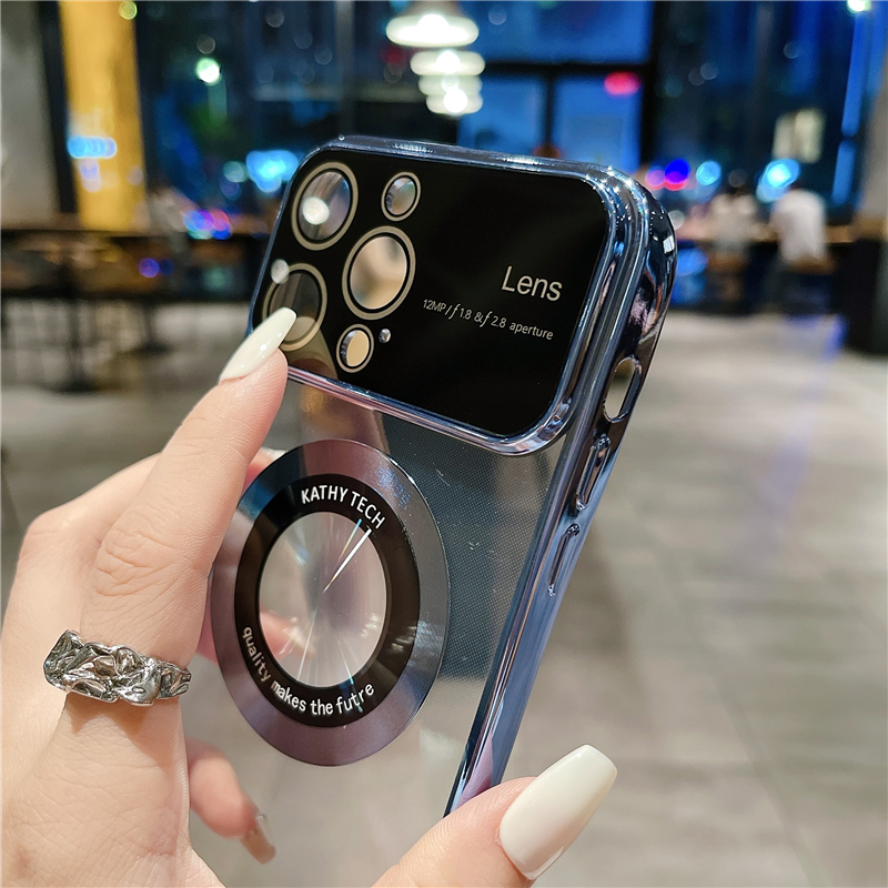 Luxus Beschichtungsrahmen Transparent Magsafe Magnéitkrees Telefonshülle fir iPhone Kabellos Oplueden 11 12 13 14 Pro Max Plus Cover_voghion.com