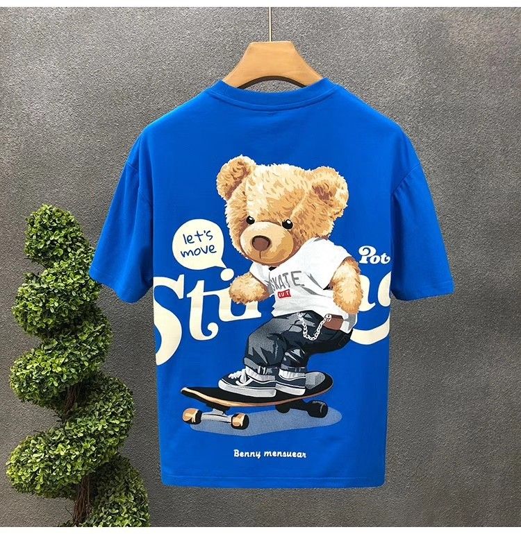 Tecknad björn tryckt kortärmad T-shirt Herr sommar Ny Cyber Populär Samma stil Fashionabla märke All match Casual Youth Base Shirt_voghion.com