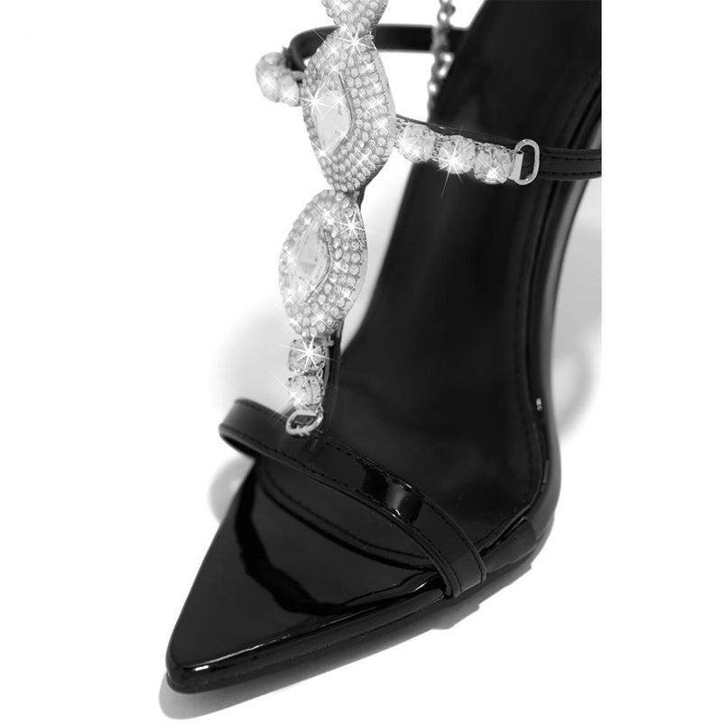 Sandalias de tacón alto con punta abierta y gemas de diamantes de imitación dorados para mujer, novedad de verano, para industria pesada_voghion.com