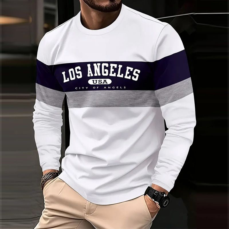 T-shirt à manches longues imprimé graphique pour homme - Coupe oversize avec lettrage 3D, polyester évacuant l'humidité pour le streetwear (tailles XXS à XXXL)_voghion.com