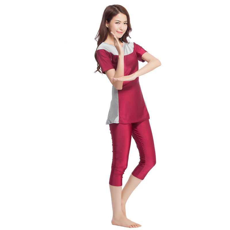 Muslim Swimwear Women's Swimsuit Muslim Conservative Swimsuit Loose Contrasting Color Two-piece Set Seaside Travel Hot Spring Suit_voghion.com