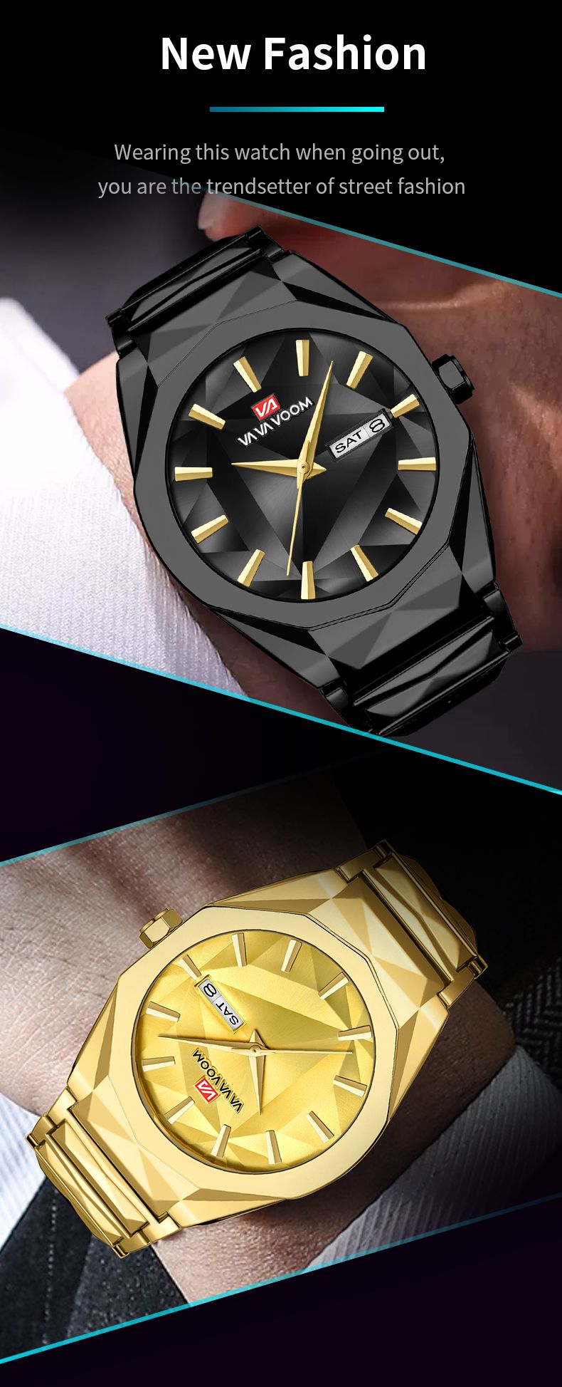 Nieuw herenhorloge Luxe origineel kleurrijk diamanten klinknagel roestvrij staal dubbele kalender quartz uurwerk vrijetijds- en zakenhorloge_voghion.com