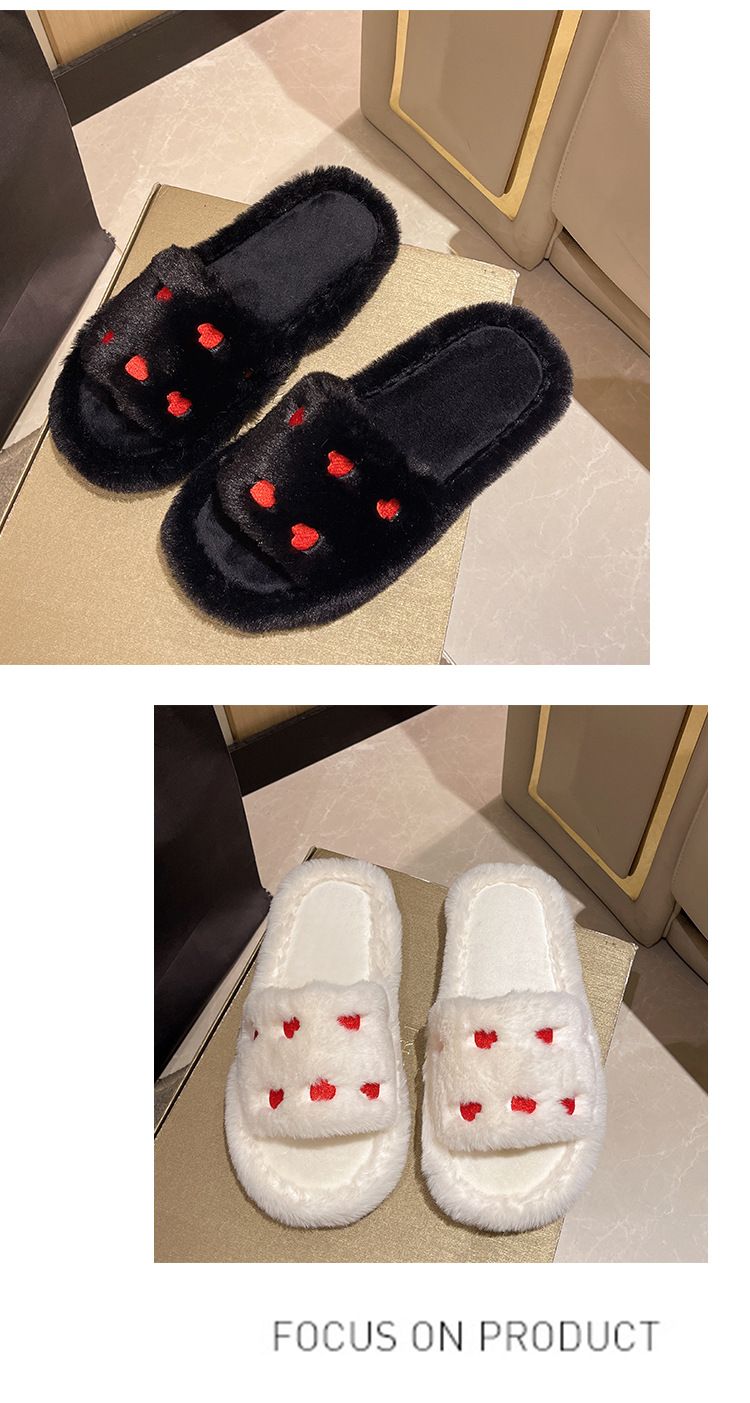 Neue modische, trendige, herzförmige Pelzschuhe für Damen, verdickte, warme Baumwollhausschuhe für den Innenbereich im Herbst und Winter_voghion.com