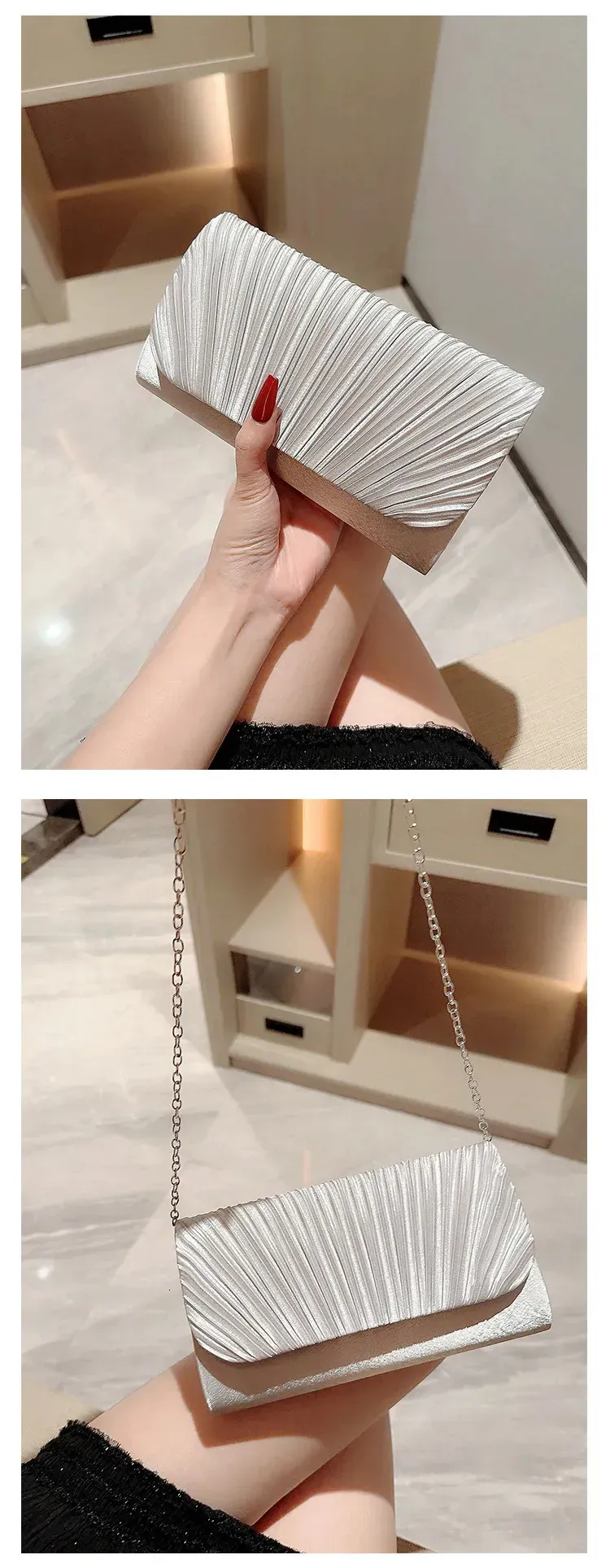 Womens Elegant Satin Evening Bag Pleated Clutch Wedding Purse Formal Tote Party Prom With S For Bride 250614l_voghion.com