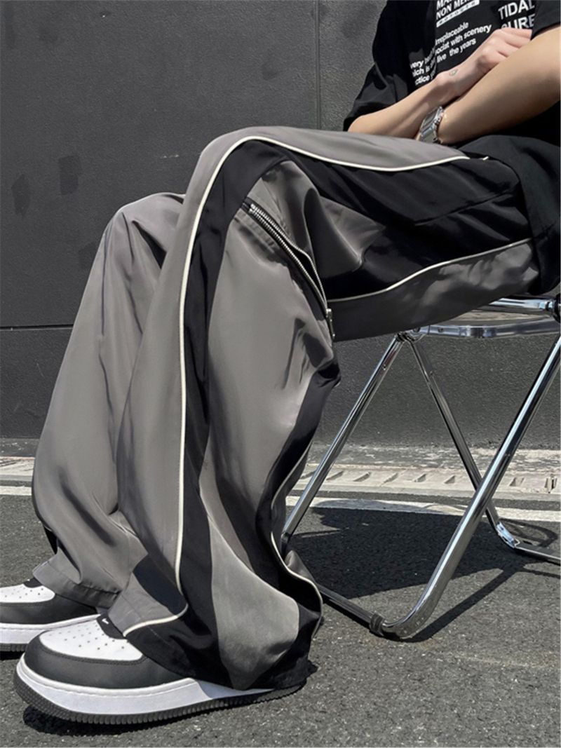 Men's Streetwear Cargo Pants – Double-Zip Tech Joggers (Olive Green/Red, Polyester Blend, M-3XL)_voghion.com