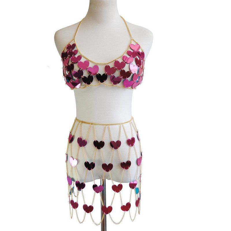 Set di catene per il corpo a forma di cuore in acrilico alla moda - Gioielli sexy per il petto da donna, elegante collana a strati e catena per la vita, perfette per le feste_voghion.com