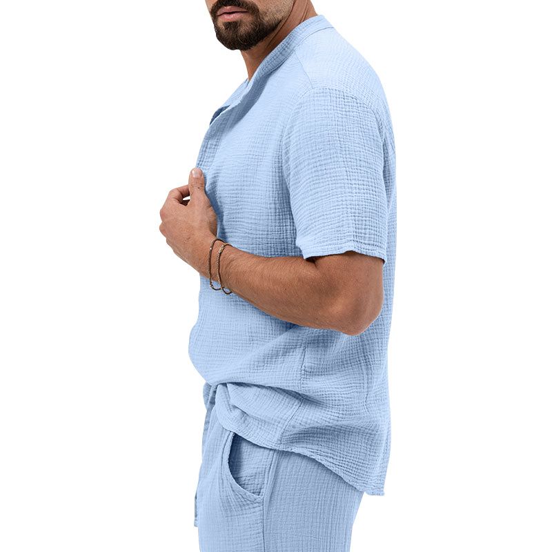 Maglietta estiva da uomo con colletto alla coreana, manica corta, leggera e casual, modello Bubble Fabric 2023_voghion.com