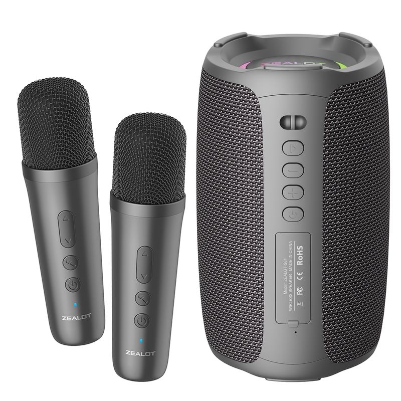 S61M RGB Rhythmic Light Karaoke Wireless Speaker, Style:Dual Mic(Black)_voghion.com