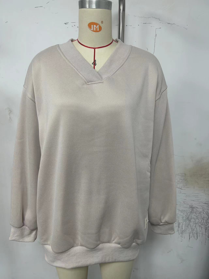 Felpa versatile a maniche lunghe con scollo a V, nuova collezione autunno inverno 2023, con adesivo transfrontaliero, ampia e europea e americana_voghion.com