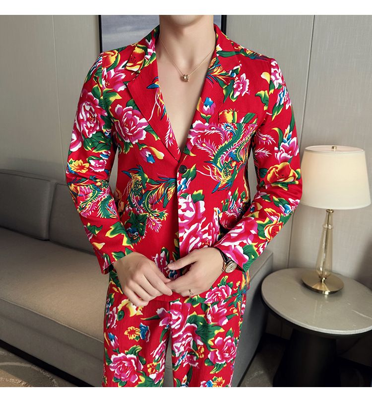 2024 Wiosna Jesień Nowa męska moda i wypoczynek Northeast Big Flower Suit Top Coat_voghion.com