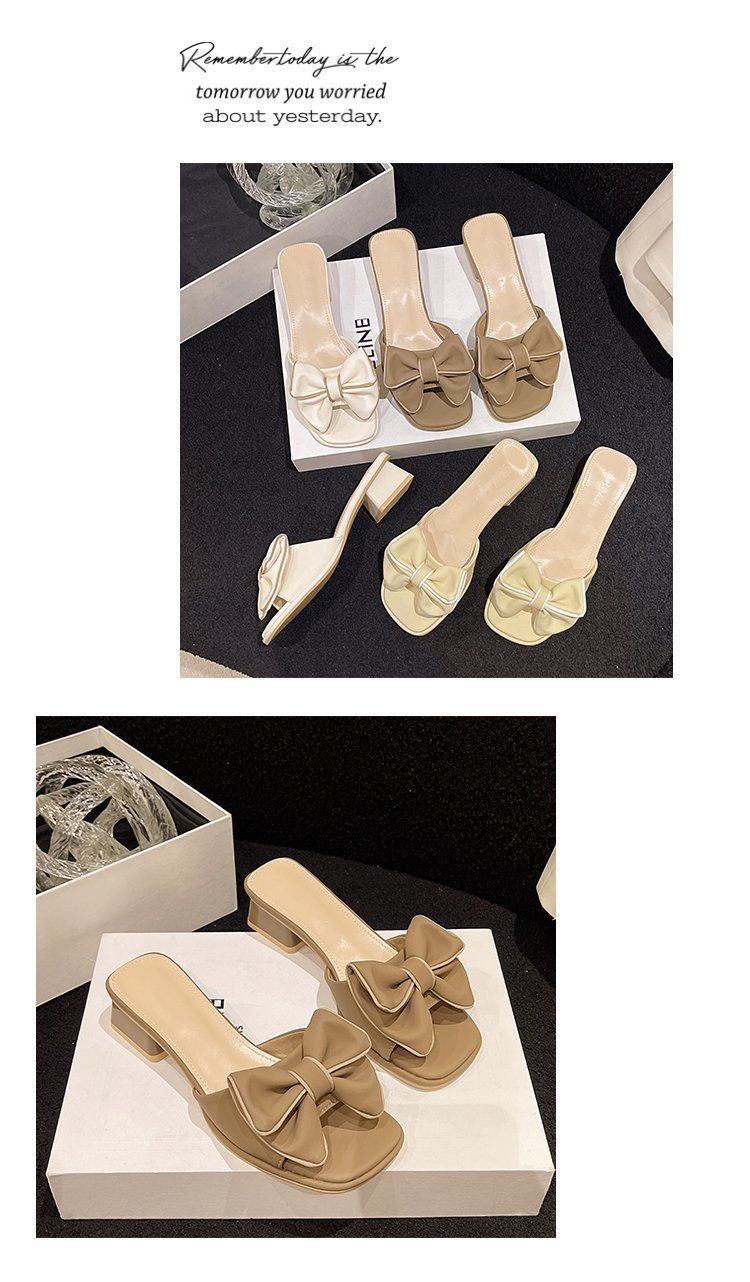 Damen-Sandalen mit klobigem Absatz – Pantoletten mit offener Zehenpartie und Schleifendekor für den Außenbereich_voghion.com