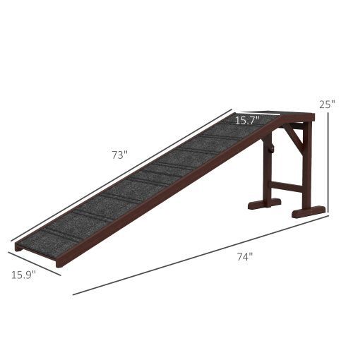 PawHut Dog Ramp For Bed, Pet Ramp For Dogs With Non-Slip Carpet And Top Platform, 74" X 16" X 25", Brown_voghion.com