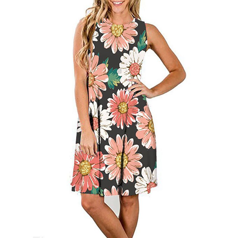Rochie de vară nouă, fără mâneci, cu guler rotund, lejeră, pentru femei, vara 2023_voghion.com