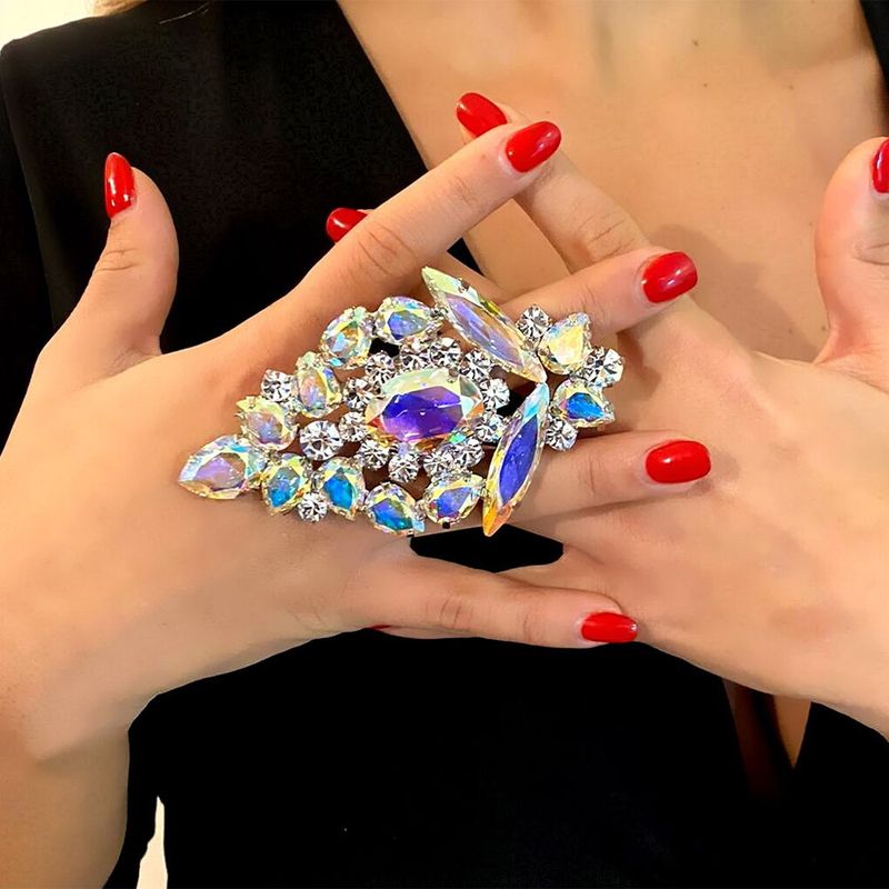 All-match Retro Geometric Gem Colorful ring Women's Hot Selling Exaggerated Oval Opening ring for Children ring_voghion.com