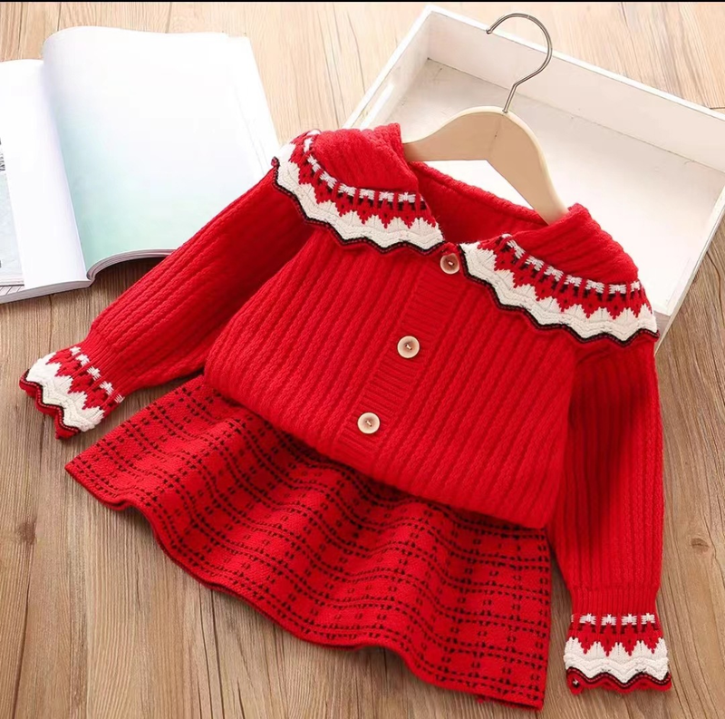 Ensemble tricoté pour filles, jupe, trésor, Style collège, pull, Cardigan, ensemble deux pièces_voghion.com