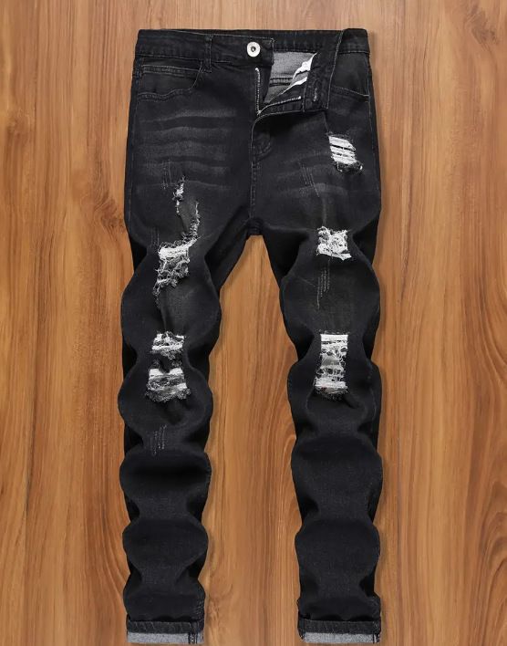 Men's Clothing Casual Youth Trousers Non Elastic Mid Waist Slim Fit Ripped Skinny Jeans_voghion.com
