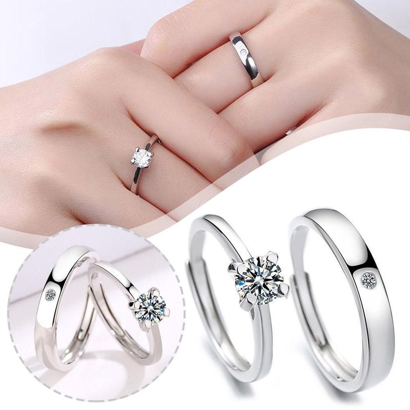 Pronto Stock Semplice Argento Colore Moda Coppia Anelli di Nozze Zirconia Cubica Eternity Band Gioielli Regalo per San Valentino_voghion.com