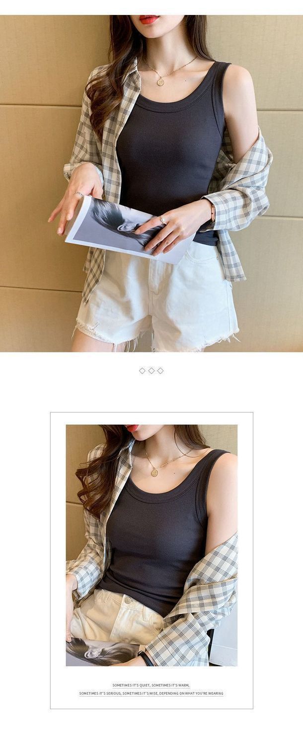 【】Threaded Anti-Exposure Sleeveless Thin Layer Camisole For Women Summer Spring Outer And Inner Wear_voghion.com