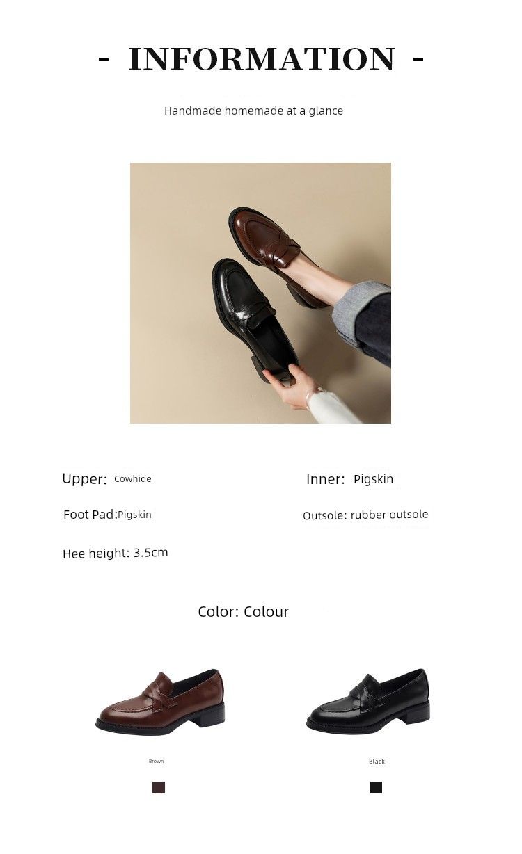 Slipper im Retro-Stil im britischen Stil für Damen, Preppy Commuter, vielseitig einsetzbar, kleines echtes Leder, runde Zehenpartie, klobiger Absatz_voghion.com