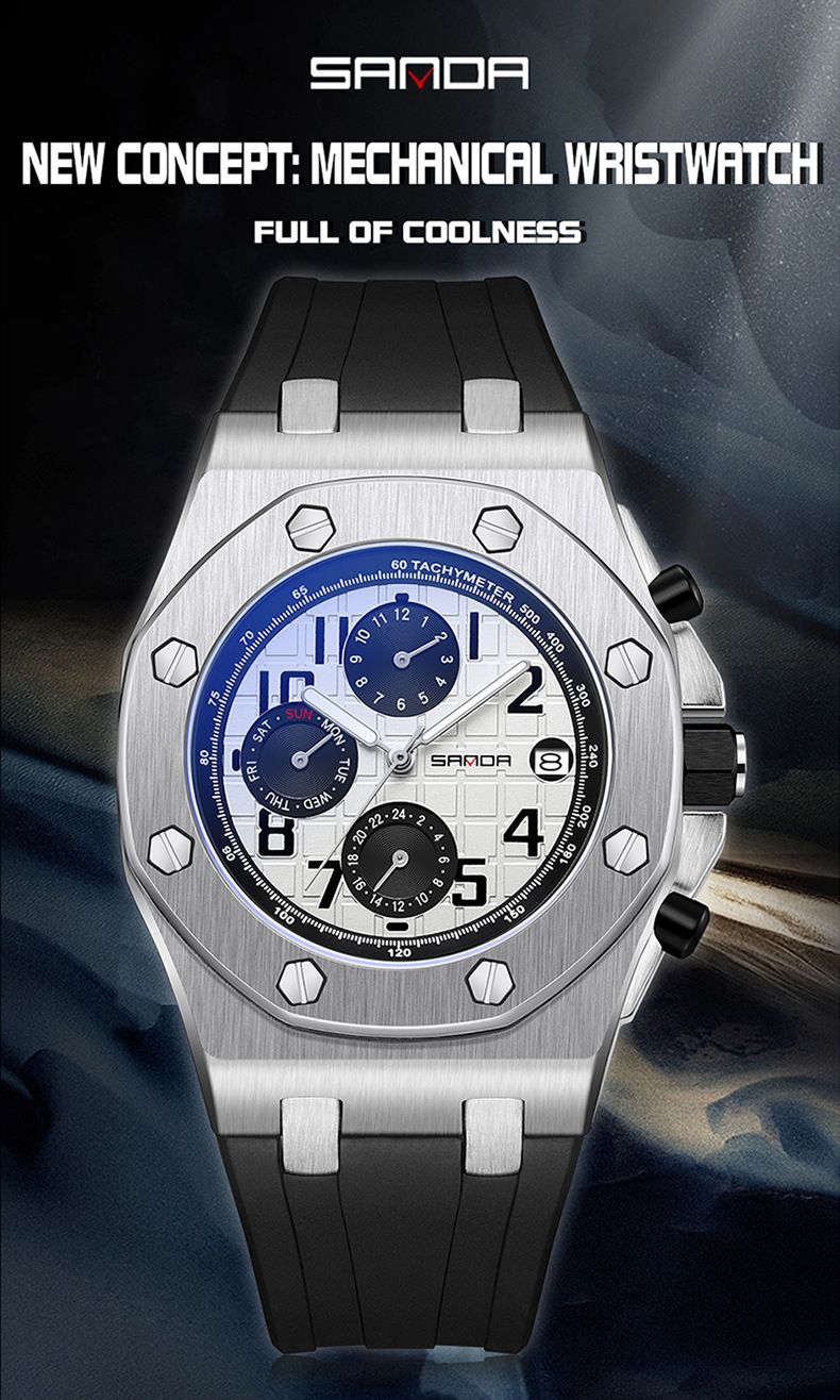 Men's Automatic Mechanical Watch With Luminous Hands, Stainless Steel Case, And Durable TPU Strap - Stylish Round Dial Watch For Casual Wear_voghion.com