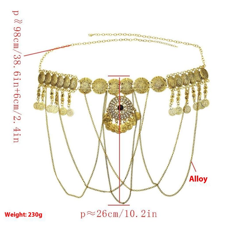 Nueva cadena de cintura con borlas de monedas de moda con estilo exótico para danza del vientre, playa, ocio, cadena corporal, cinturón Hanfu volador_voghion.com