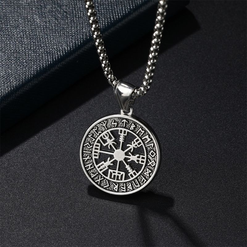 Ciondolo runico circolare in acciaio inossidabile con simbolo nordico vichingo Odino per collana hip-hop alla moda da uomo, collana personalizzata ed esagerata_voghion.com