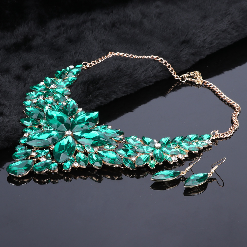 Kristall-Choker-Statement-Halskette, Ohrring-Schmuckset, Strass-Hochzeitsgeschenk, Frauen, Bräute, Abschlussball, Party_voghion.com