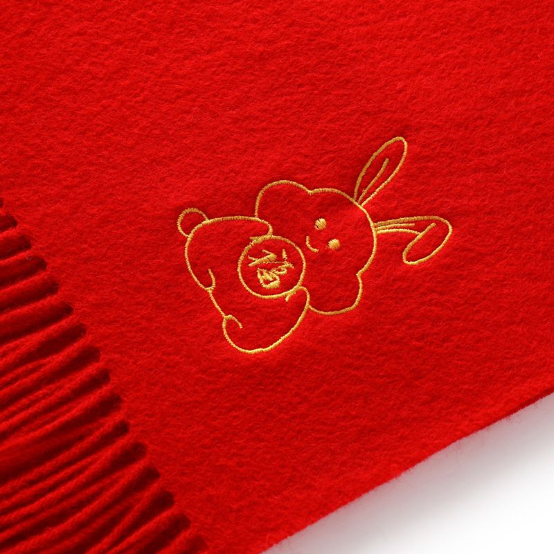 Hochwertiger bestickter roter Schal mit Kaninchenmotiv als Geschenk für die Jahrestagung der Universal Company für Männer und Frauen_voghion.com