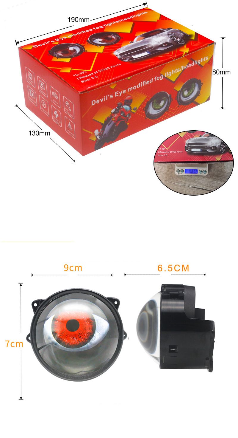 Luci diurne per auto, fari a LED Devil Eye da 3 pollici con telecomando, accessori per conversione retrofit Volta 12V K_voghion.com