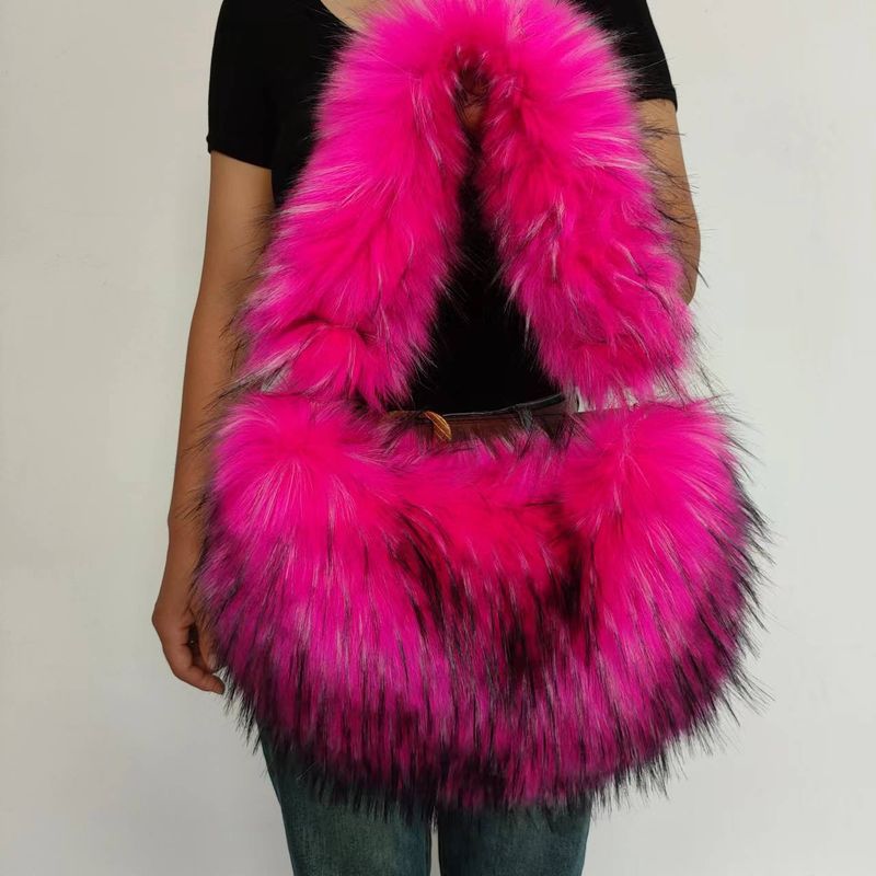 Faux Fur Handbag For Women - Y2K Retro Style Fluffy Cloud Bag With Zipper Closure, Multi-Pocket Design, 9 Color Options_voghion.com